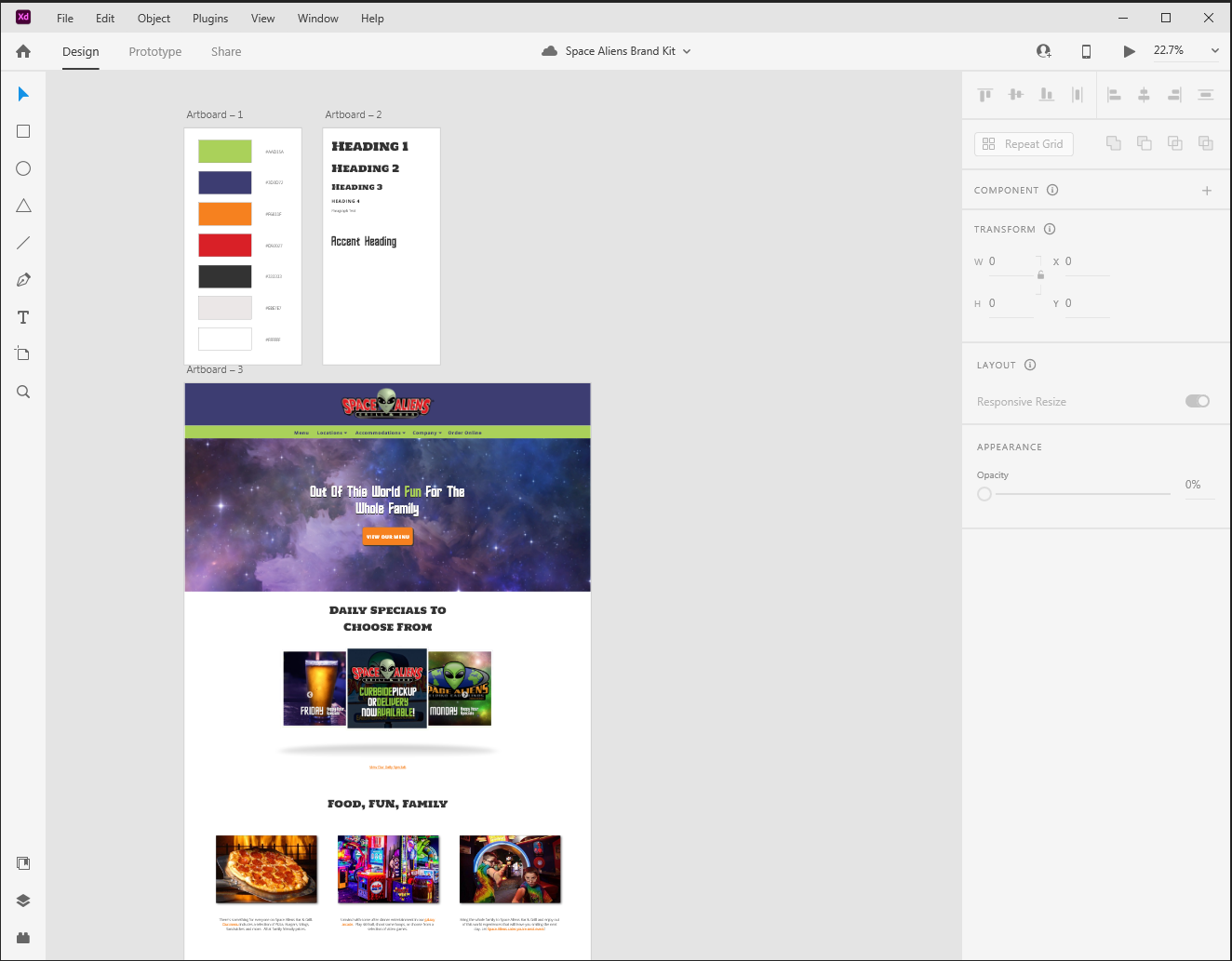 Website design software displaying a B2B website page layout