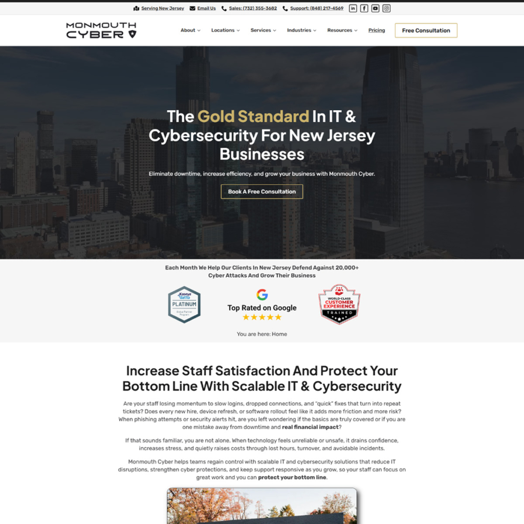 Homepage of a redesigned website for a New Jersey MSP