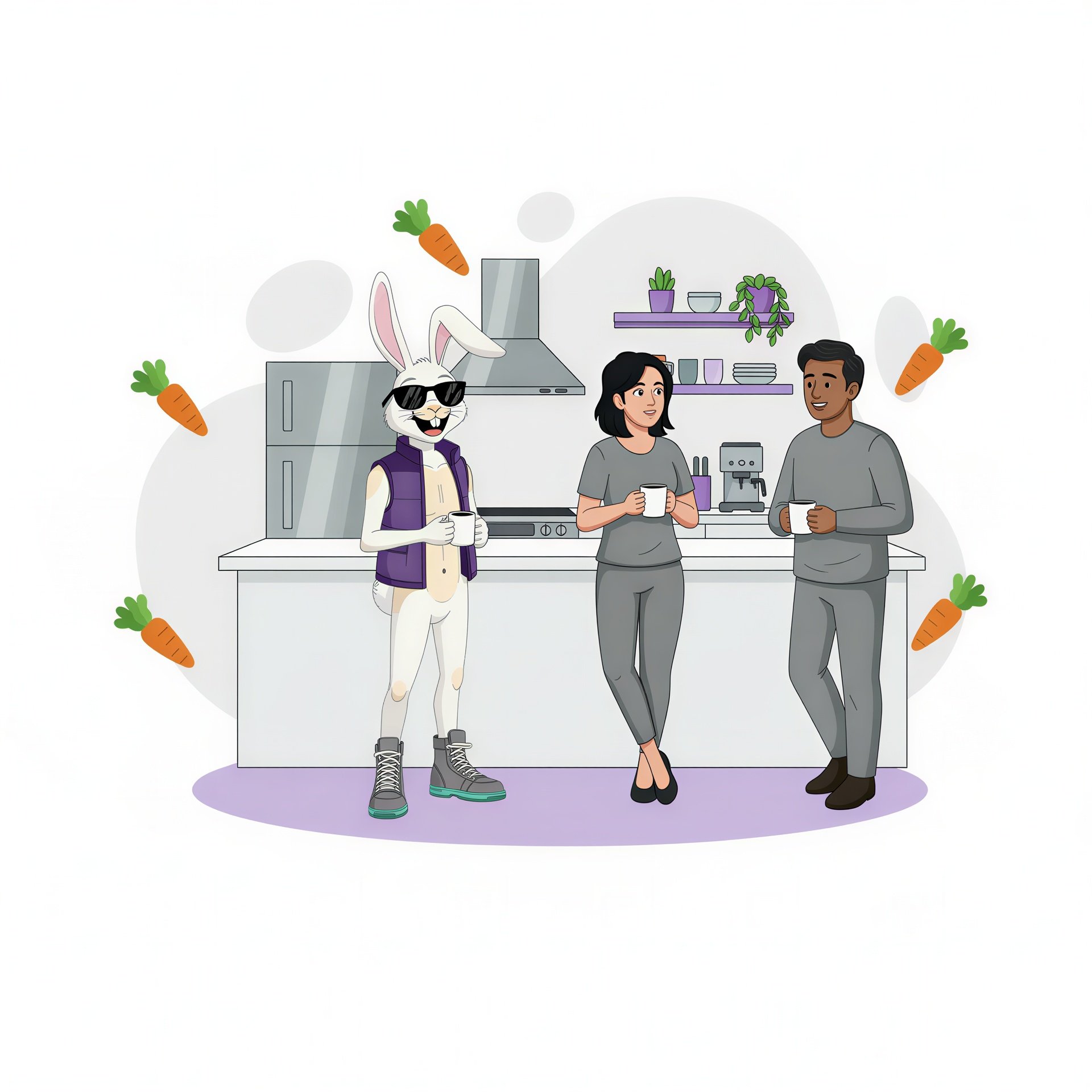 employees at a tech startup discussing linkedin ads with a brand character