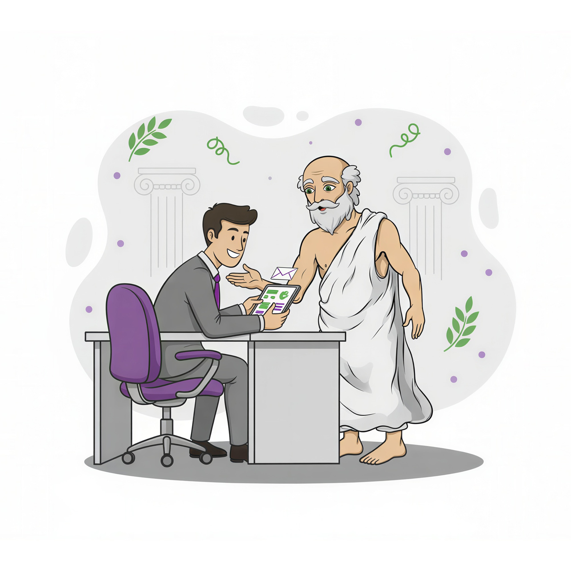 person sitting in an office reading a marketing email they were sent