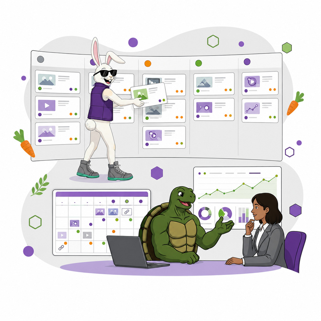 MSP team managing a social media roadmap with a shared content board and calendar.