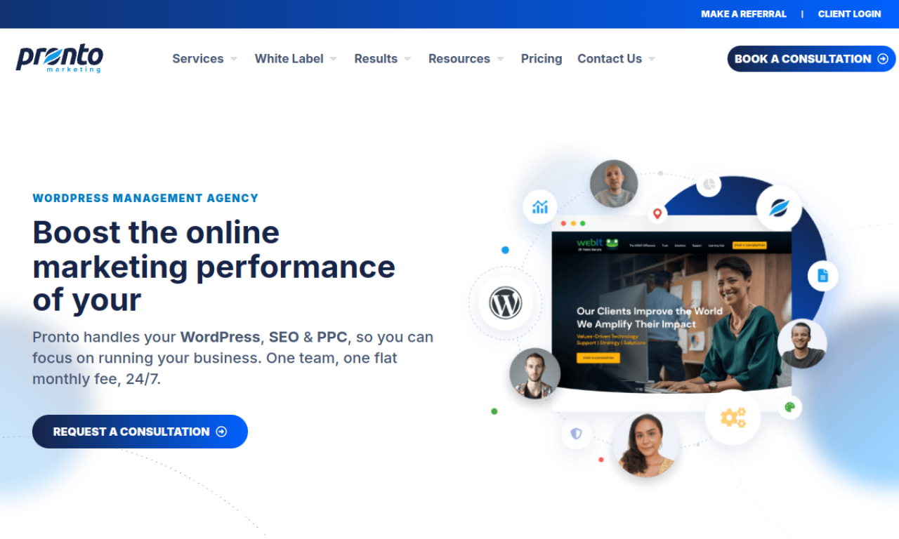 Pronto Marketing MSP website design agency homepage