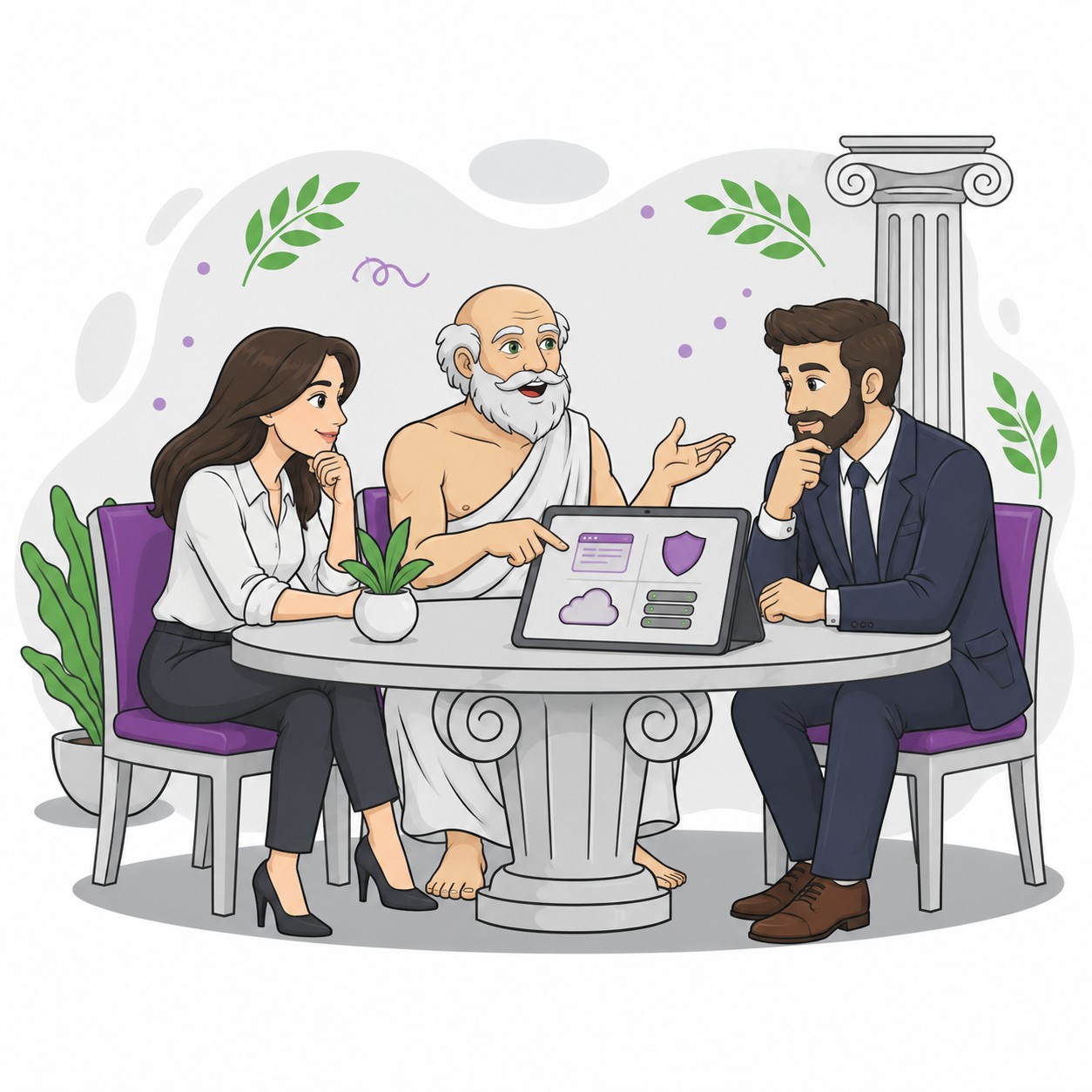 Technology business leaders discussing AI SEO services with a consultant