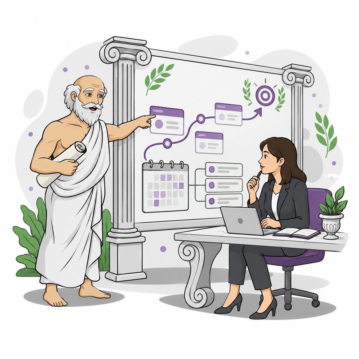 Marketing advisor guides an internal marketer through a roadmap of campaign milestones and tasks.