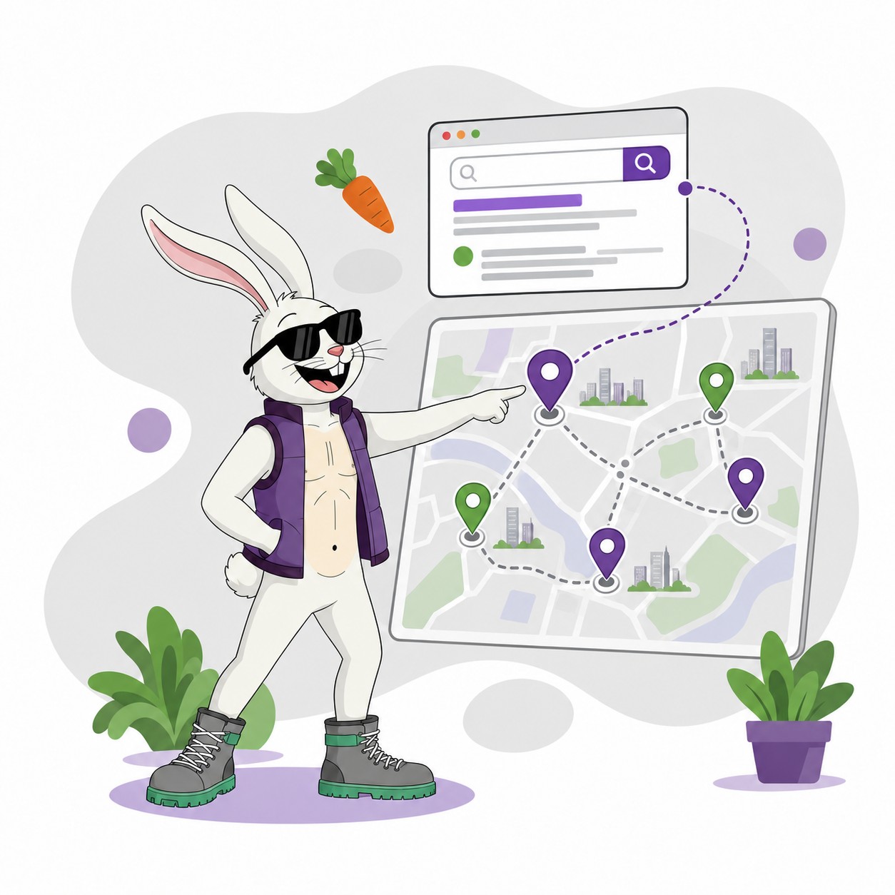 Connected city markers illustrating local AI SEO service coverage