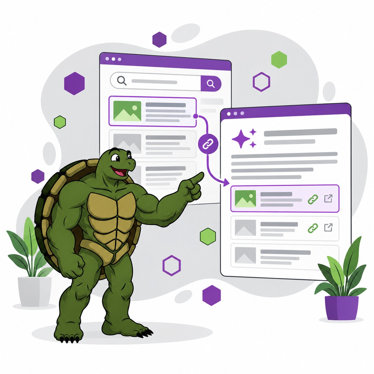 Search results and AI answer panels connected to a business website