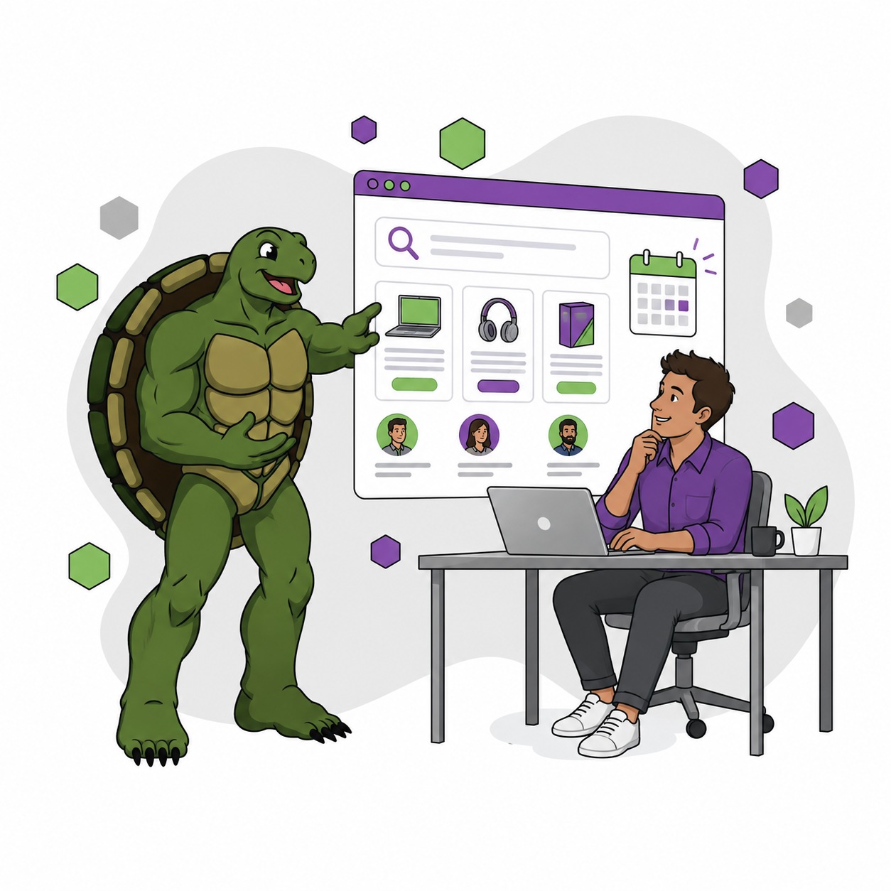 SaaS founder reviewing product discovery, search visibility, and demo opportunities with a marketing partner.