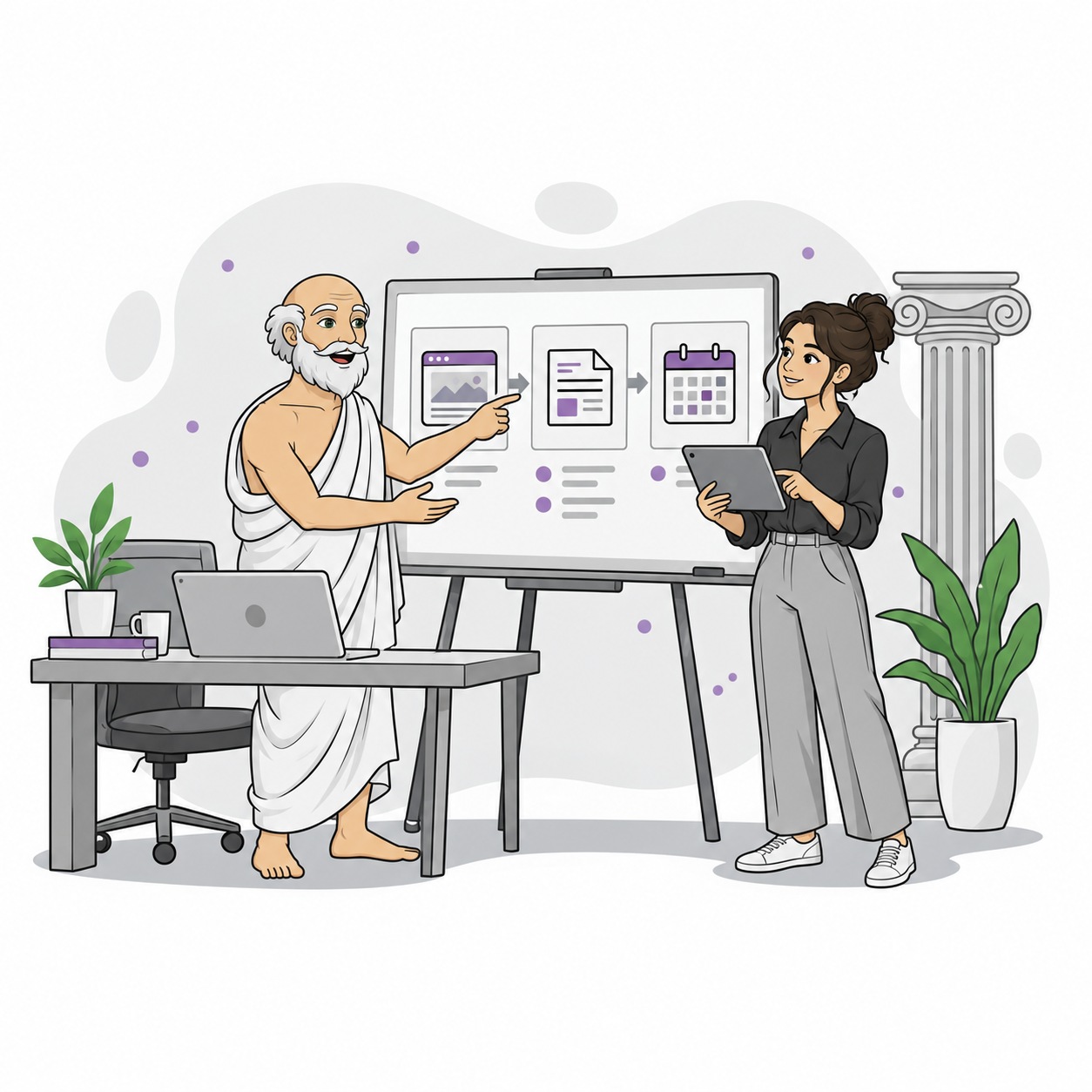 SaaS founder and marketing consultant planning website, content, and campaign priorities together.